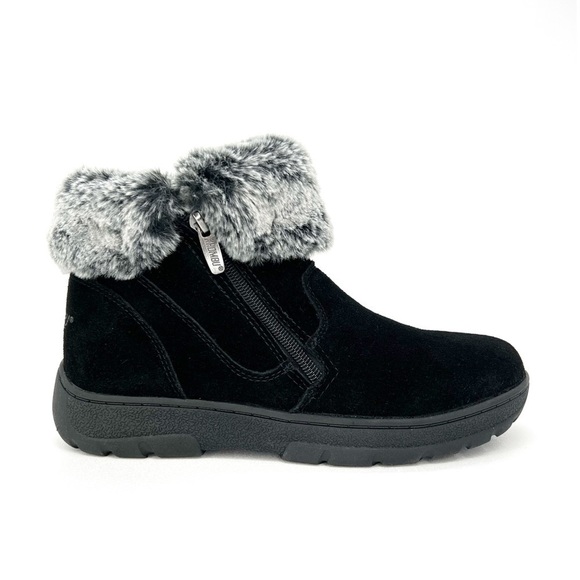 Khombu Black Suede Ankle Boot Size 7 Faux Fur Collar “Blend” Water-Resistant New - Picture 2 of 10